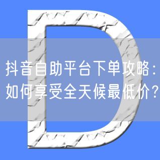 抖音自助平台下单攻略：如何享受全天候最低价？