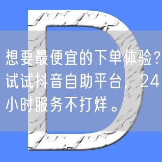 想要最便宜的下单体验？试试抖音自助平台，24小时服务不打烊。