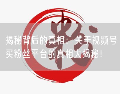 揭秘背后的真相：关于视频号买粉丝平台的真相大揭秘！